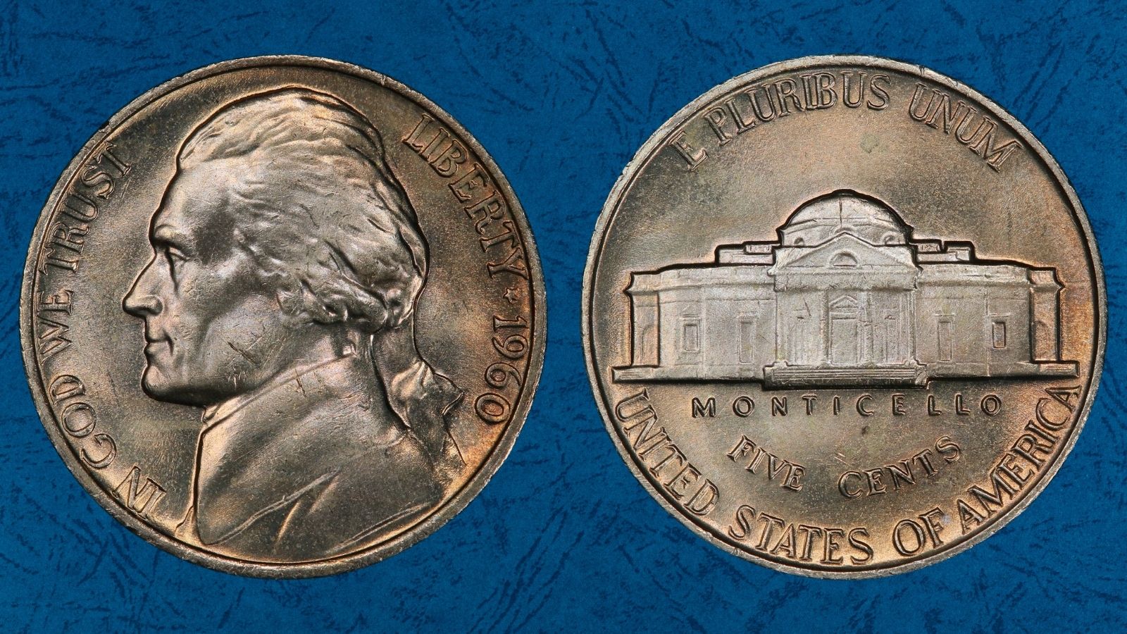 Side-by-side comparison of 1960 nickel Monticello steps: weak strike (common) vs Full Steps designation (rare)